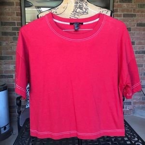 Forever 21 Red Dolman Oversized Crop Tee Small
